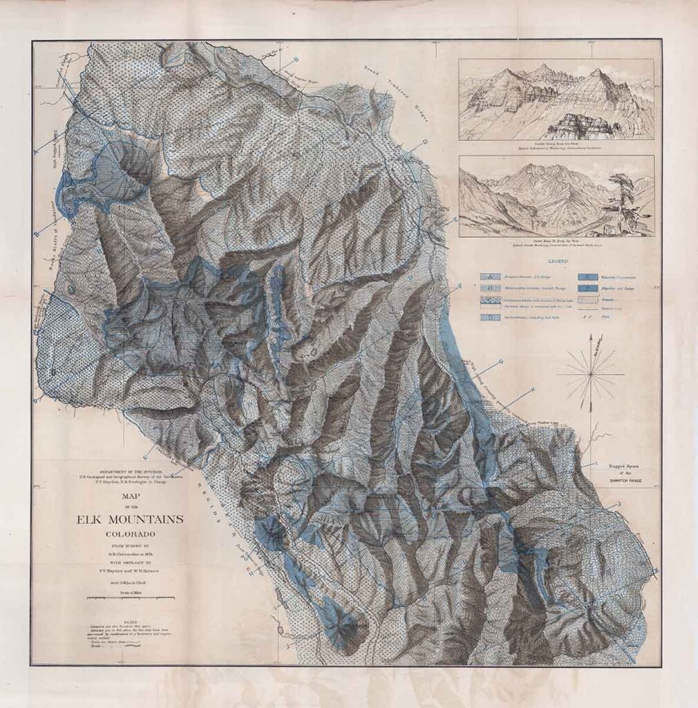 1874 Hayden Survey map of the Elk Mountains