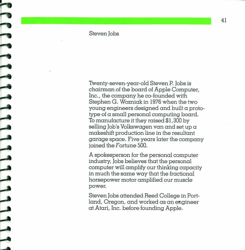 Biography of Steve Jobs in 1983 published in the IDCA program